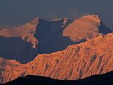 Mustang 02 11-3 Annapurna East, Annapurna Central, and Annapurna Main From Geiling At Sunset My favourite view of Annapurna in Upper Mustang is from Geiling. Here is a close up of Annapurna�s East (8026m), Annapurna Central (8051m) and Annapurna (8091m) Main summits at sunset. In front is the Grande Barriere.